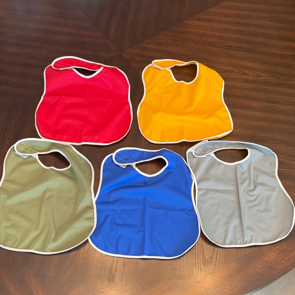 5 Pack Waterproof Baby Bib Set Snap Closure Wipe Clean Red Blue Green